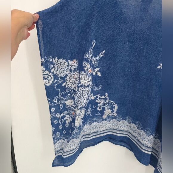 Chicos 100% Linen Floral 2-Way Poncho Top Flowy Boho Blouse Coastal Beach - Picture 4 of 12